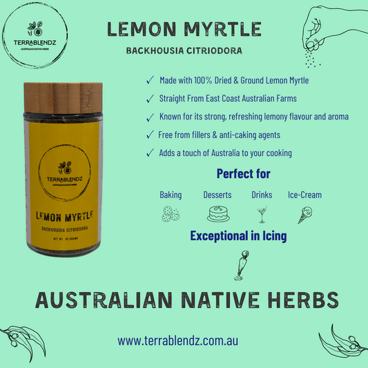 Terrablendz dried Lemon Myrtle Informational Flyer