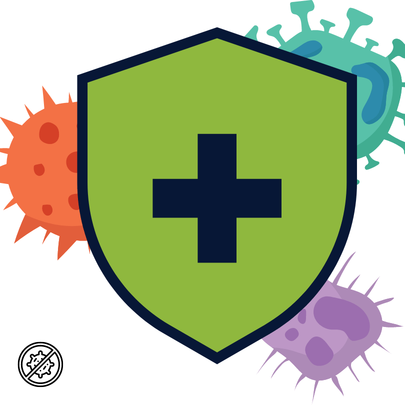 Health Symbol over germ symbols