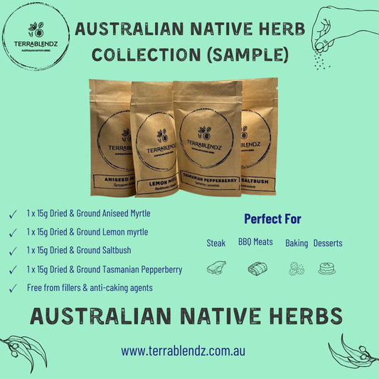 Terrablendz Australian Native Herb Collection (Sample Pack) Informational Flyer.