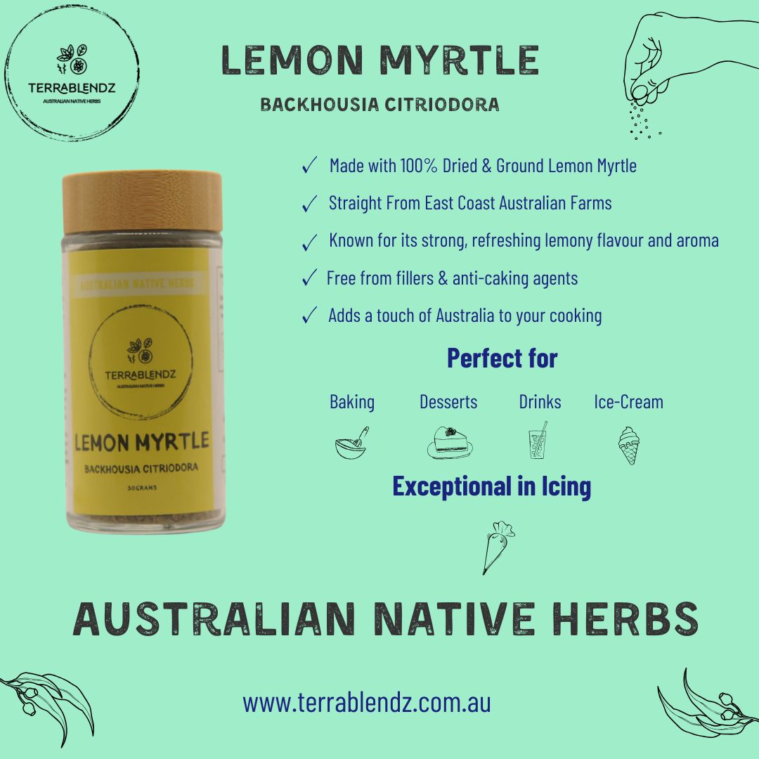 Dried Lemon Myrtle (Backhousia Citriodora) Informational Flyer.