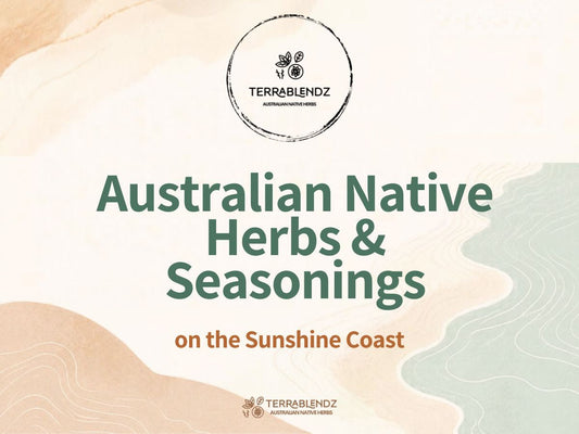Sunshine Coast beach scene promoting Australian native herbs, BBQ rubs and seasonings by Terrablendz