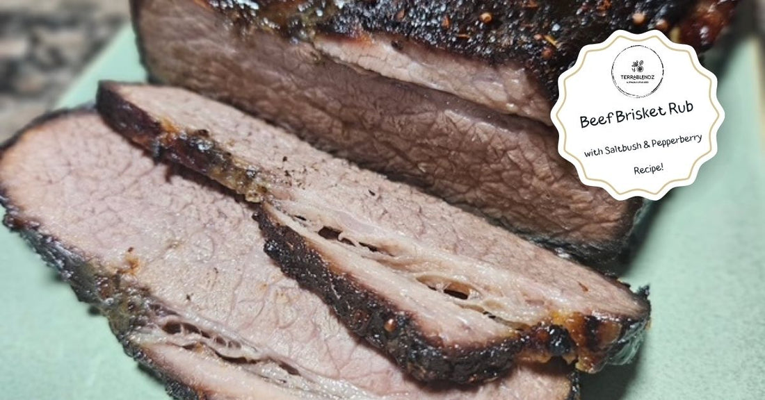 Slow-cooked beef brisket seasoned with Terrablendz Cattle Run Steak Rub featuring Australian Saltbush and Tasmanian Pepperberry