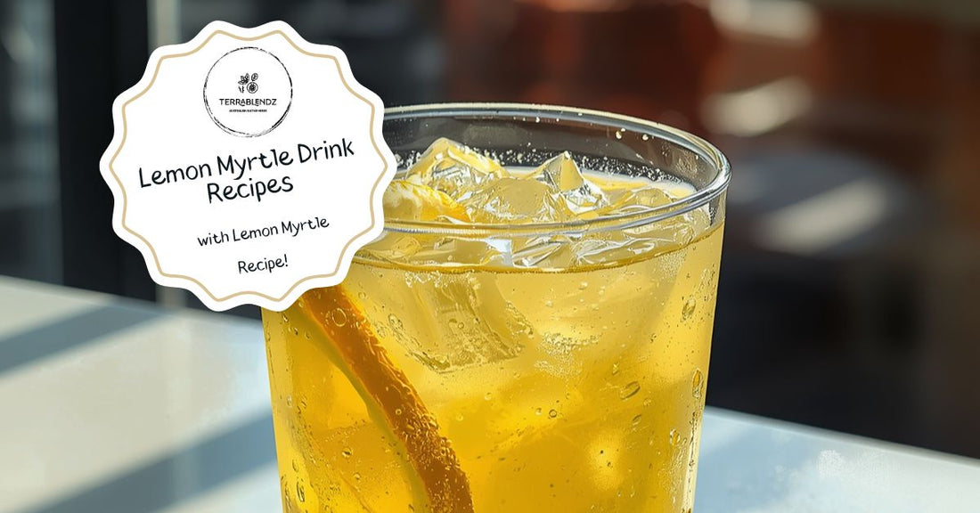 Lemon myrtle drink recipes banner — Australian native herb beverages by Terrablendz