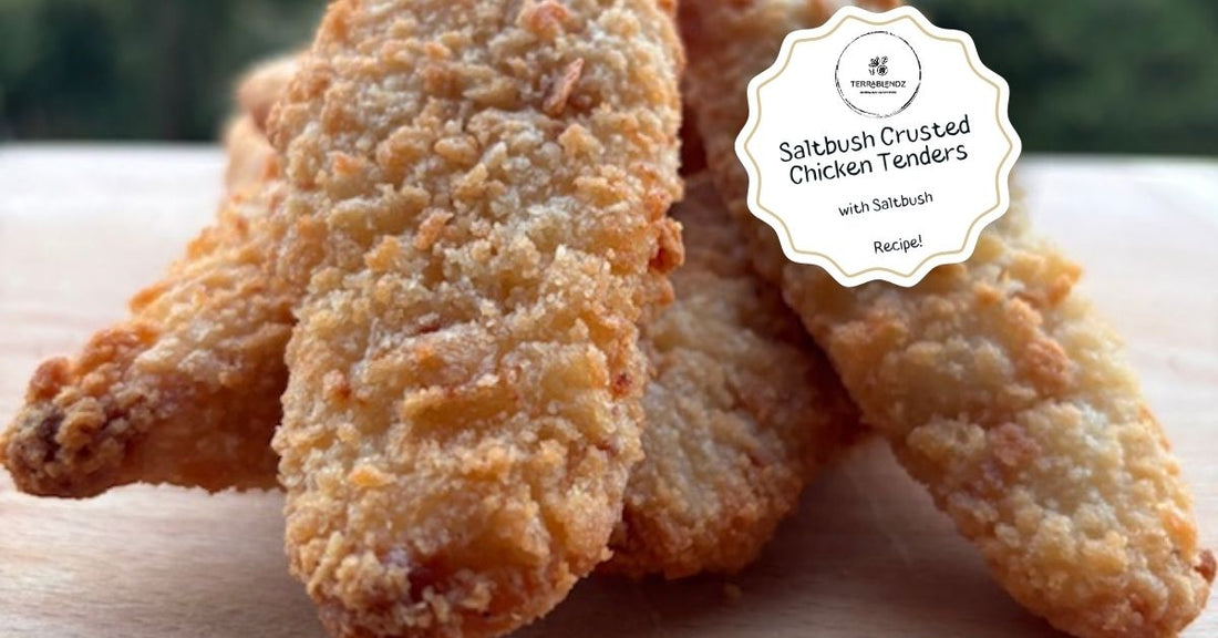 Saltbush Crusted Chicken Tenders on a wooden board