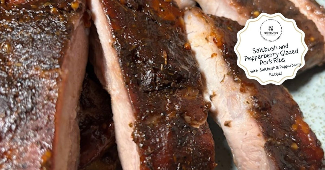 Honey-glazed slow-cooked pork ribs seasoned with Terrablendz Australian Saltbush and Tasmanian Pepperberry
