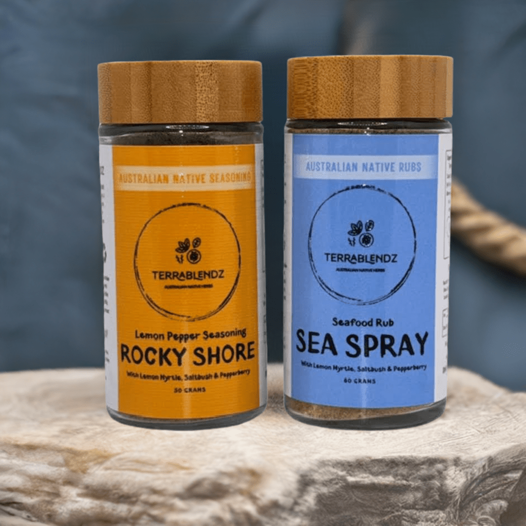 Terrablendz Coastal Flavours Seafood Seasoning Pack with a nautical background.