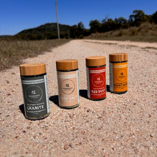 Terrablendz Australian Native Spices on a dirt path.