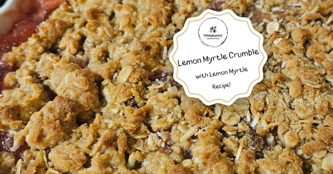 Lemon Myrtle Crumble with apple and rhubarb — Australian native herb dessert by Terrablendz