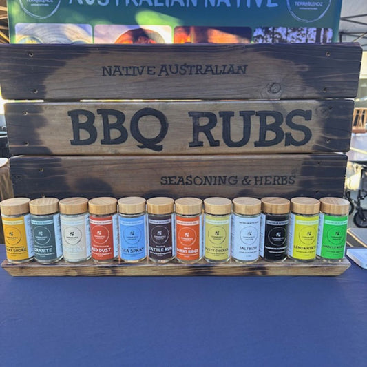 Terrablendz BBQ rubs on a sign.