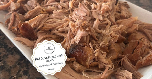 Easy Australian pulled pork tacos with native seasoning served on a platter – Terrablendz Red Dust recipe