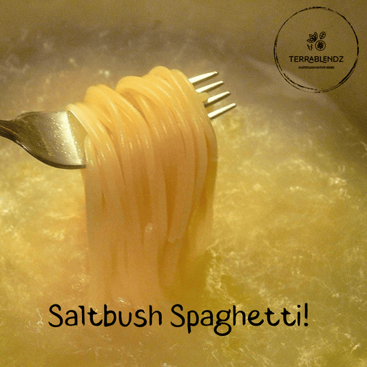 Terrablendz Saltbush Spaghetti in a pot of boiling water.