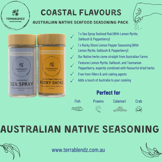 Terrablendz Coastal Flavours Seafood Seasoning Pack Informational Flyer.