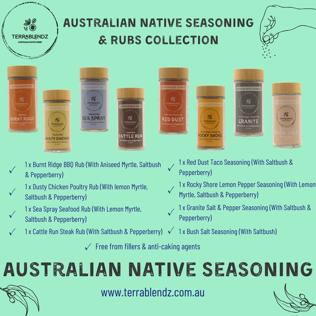 Terrablendz Australian Native Rubs & Seasoning Collection Informational Flyer.
